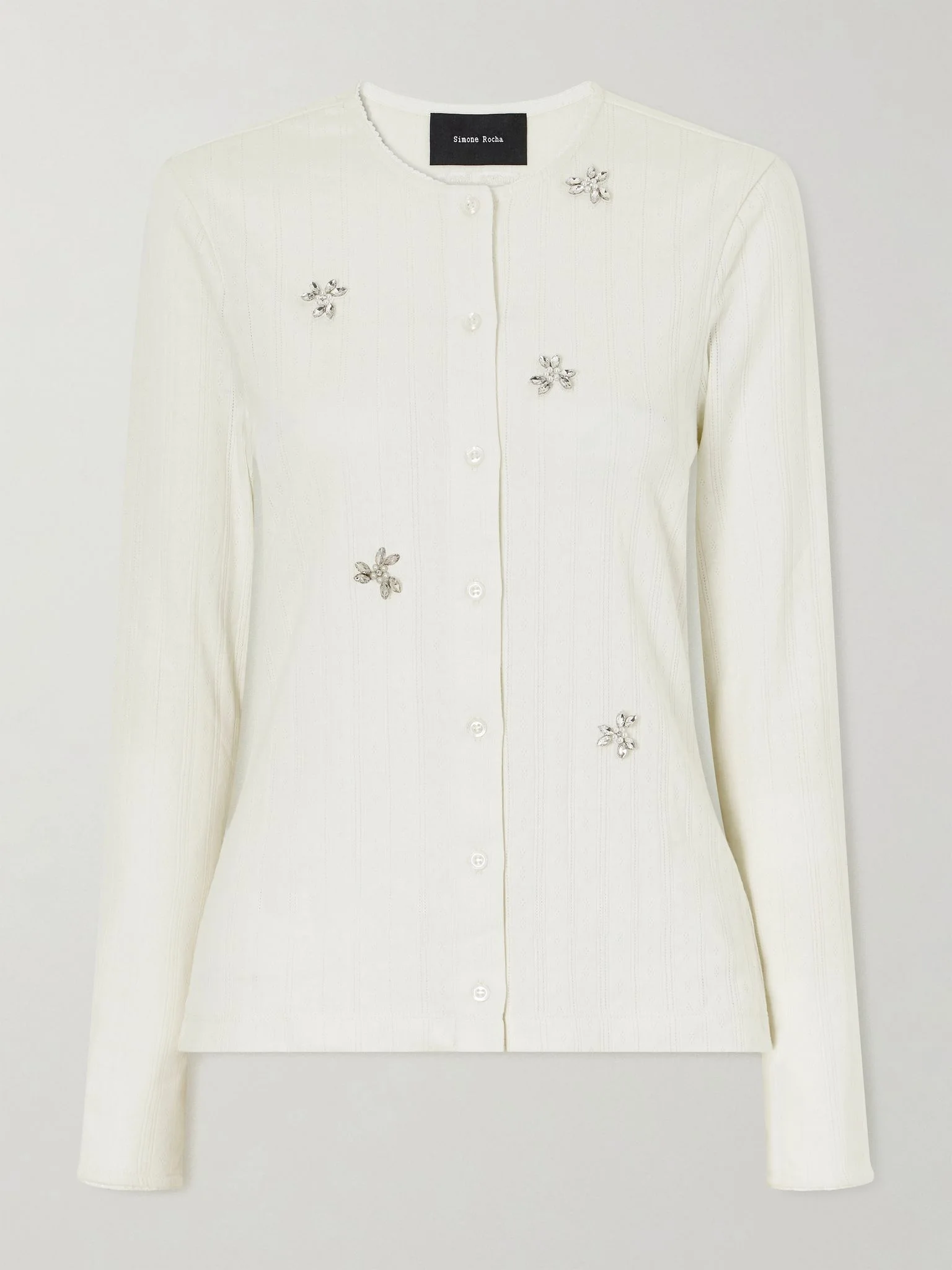Embellished cotton cardigan Cream - 1