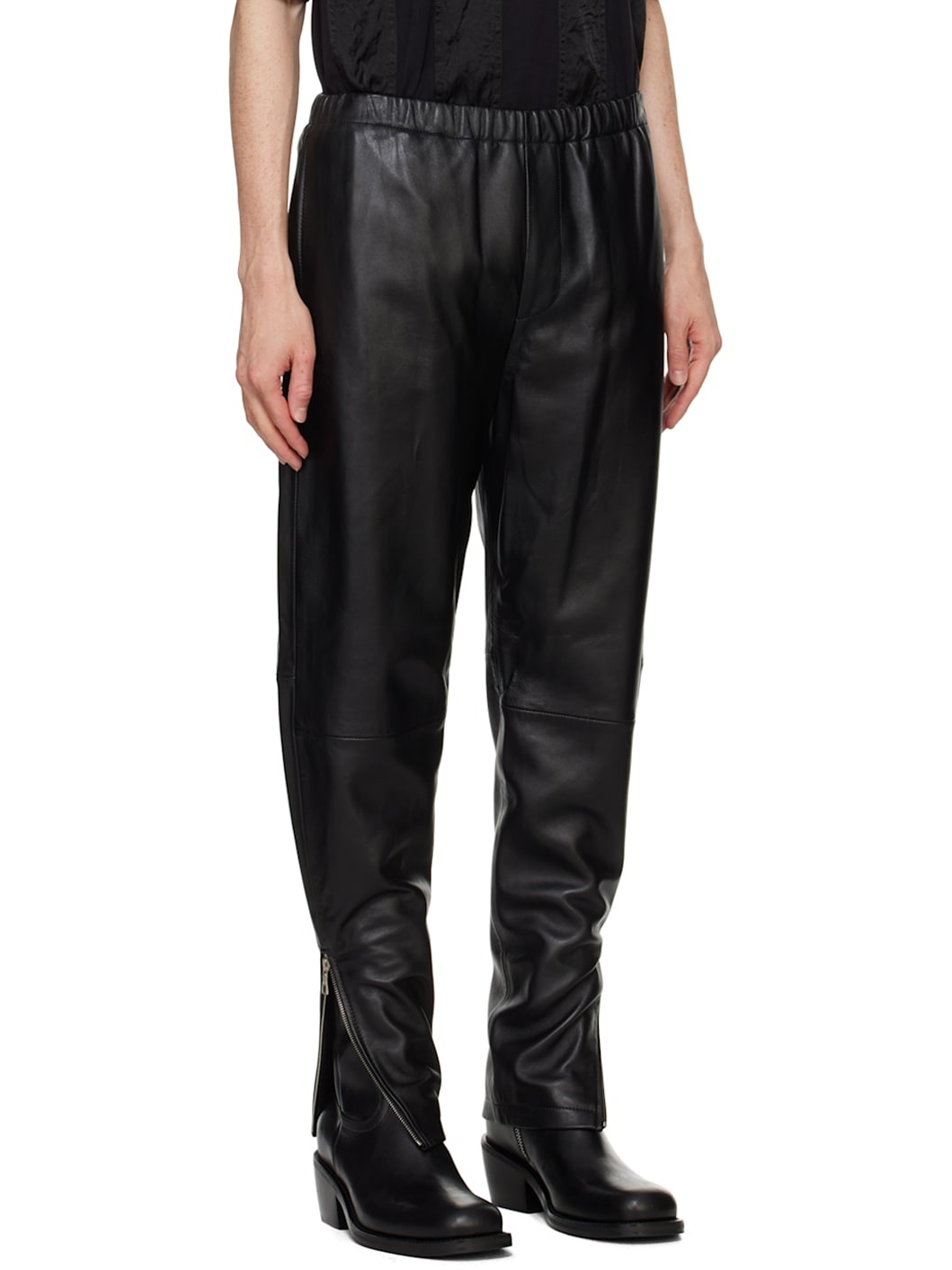 Black Drawstring Leather Pants - 2