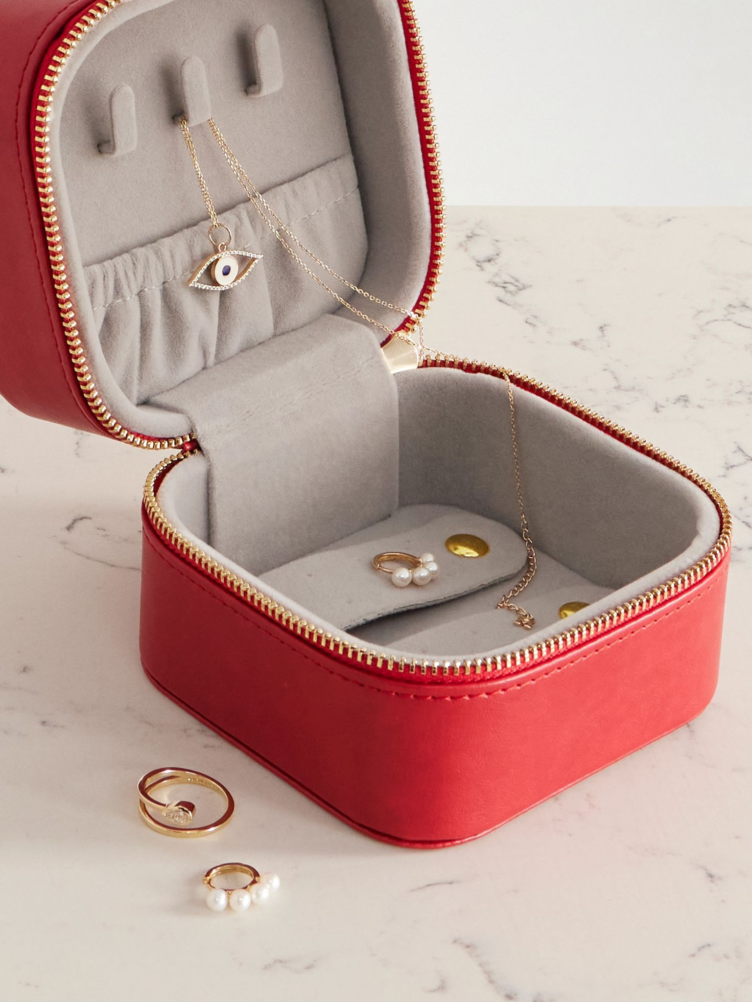 Vegan leather jewelry case Red - 2