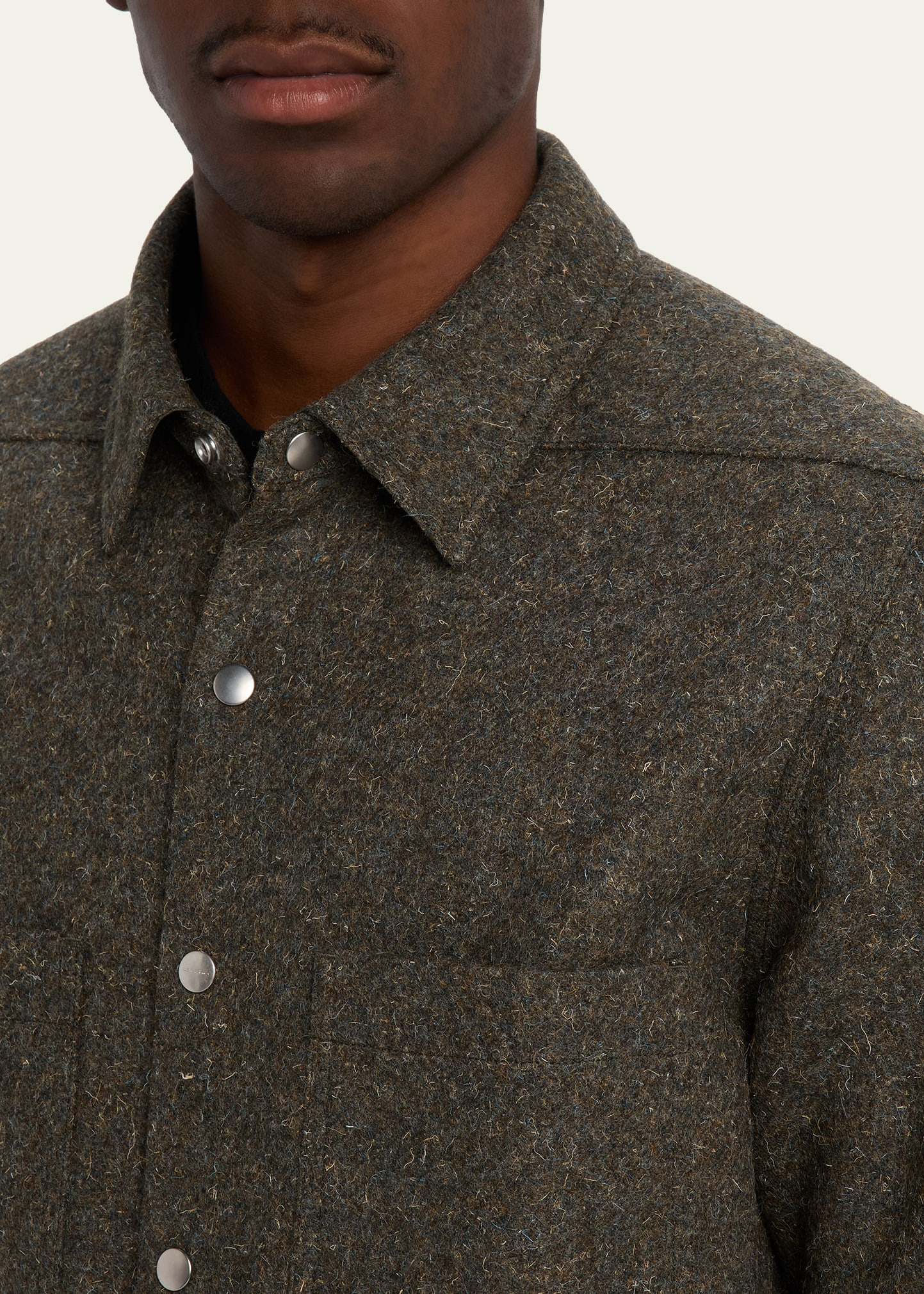 Men's Melange Wool Snap-Front Overshirt - 5
