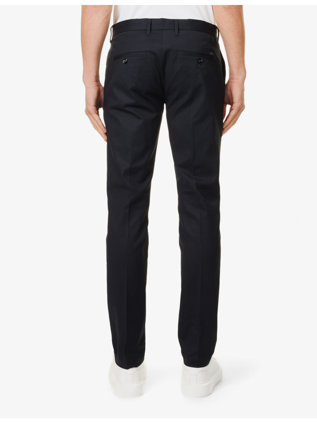 Two-slip-pockets brand-plaque straight-leg regular-fit stretch-cotton trousers - 4