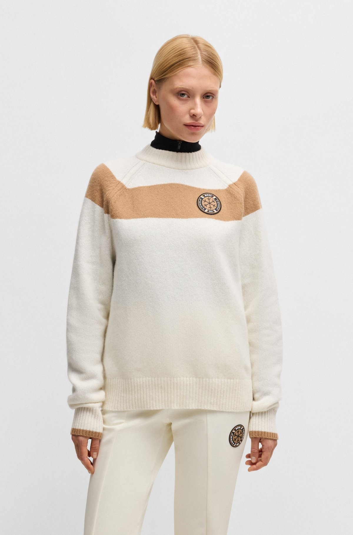BOSS SKI VIRGIN-WOOL SWEATER WITH CAMEL STRIPES - 2