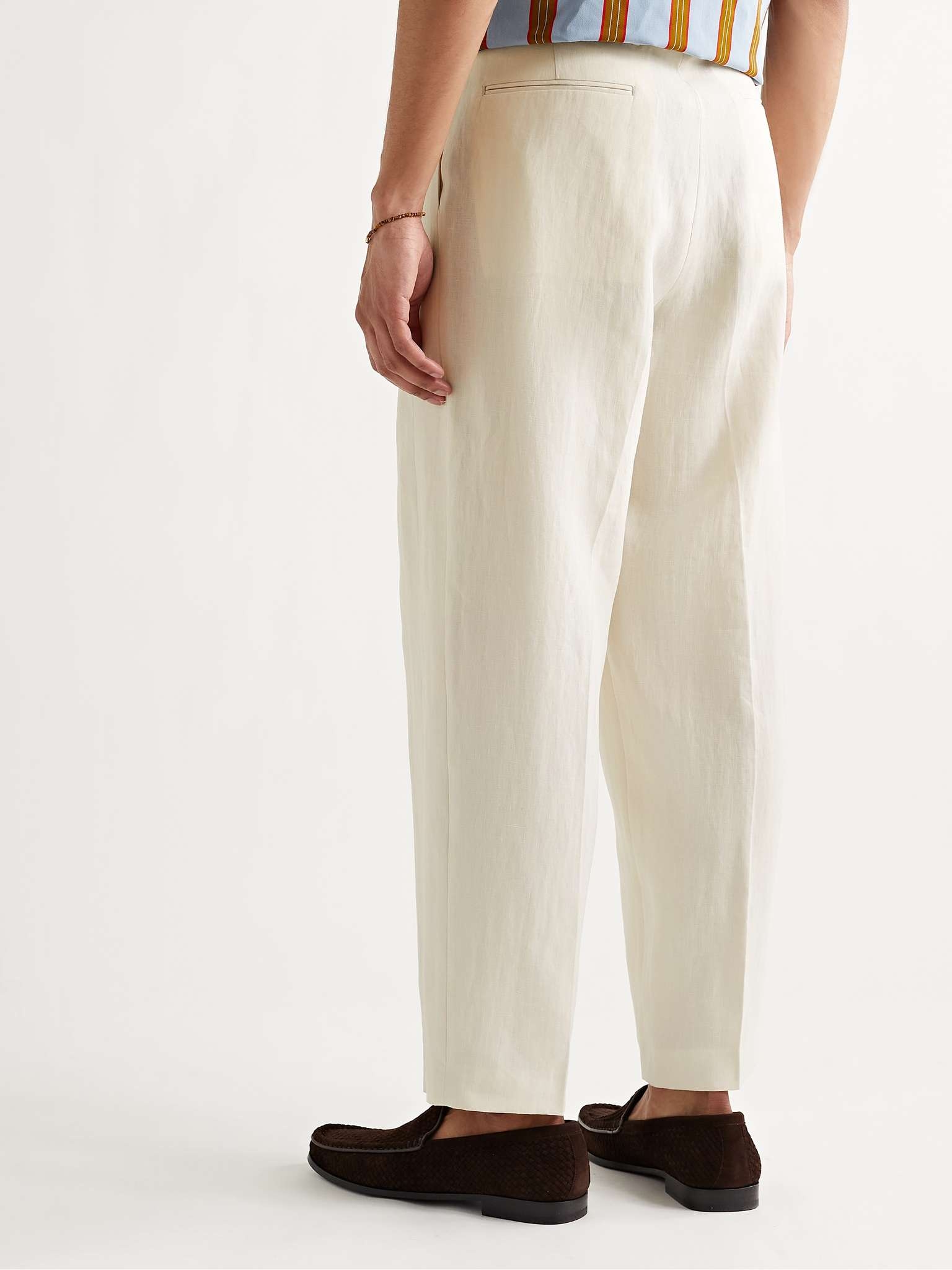 Wide-Leg Pleated Linen Trousers - 4