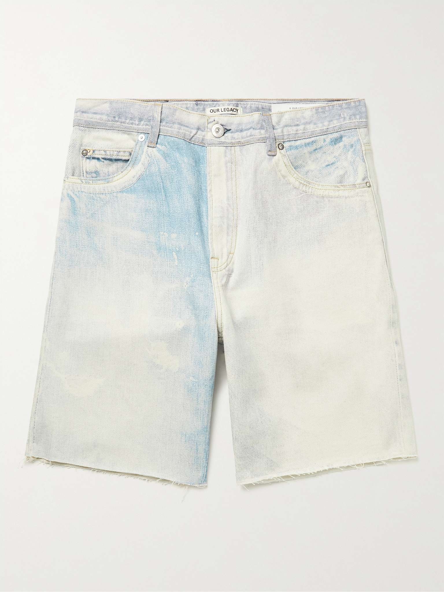 Frayed Bleached Denim Shorts - 1