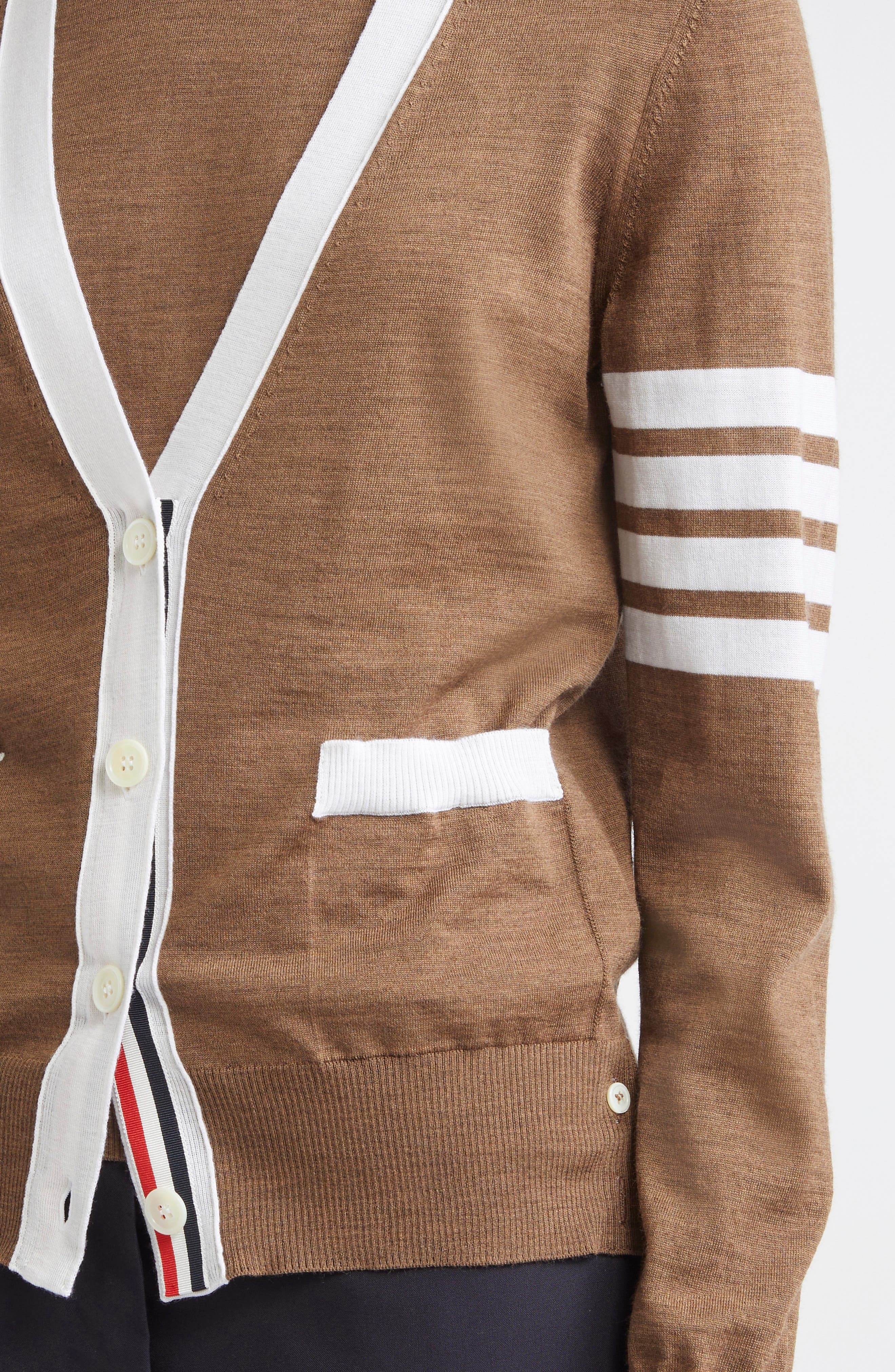 Thom Browne 4-Bar Relaxed Fit V-Neck Virgin Wool Cardigan in Walnut at Nordstrom - 5