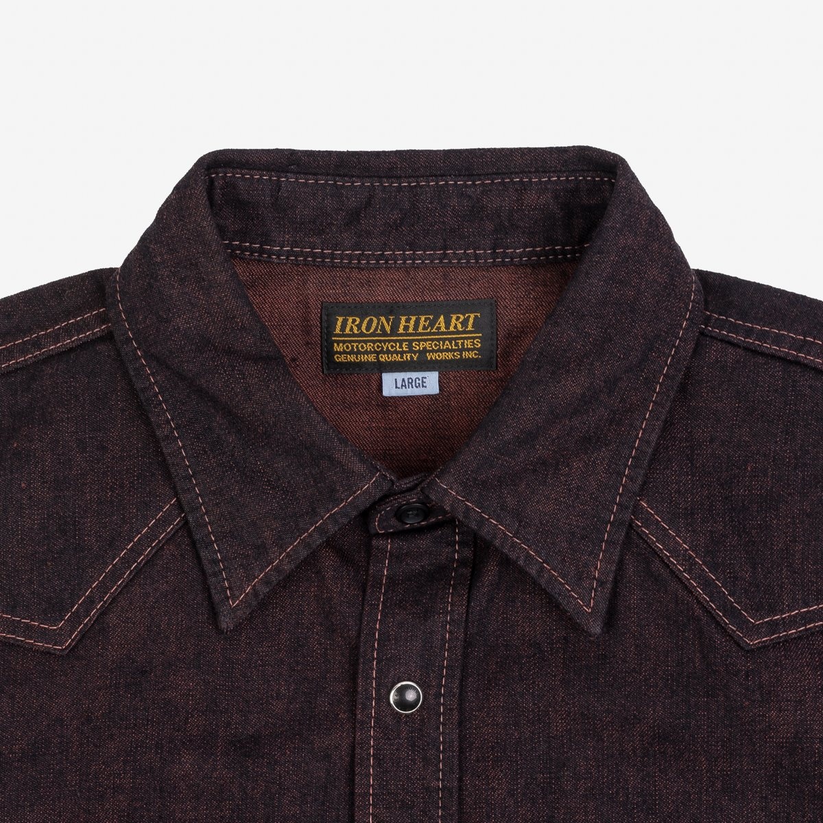IHSH-352-RED 10oz Selvedge Denim Western Shirt - Indigo Overdyed Red - 7