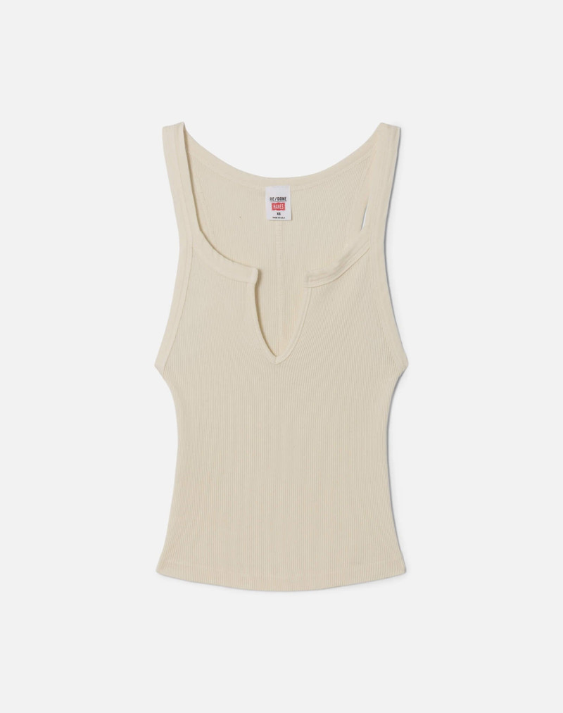 Hanes V Cut Ribbed Tank - Shortbread 1