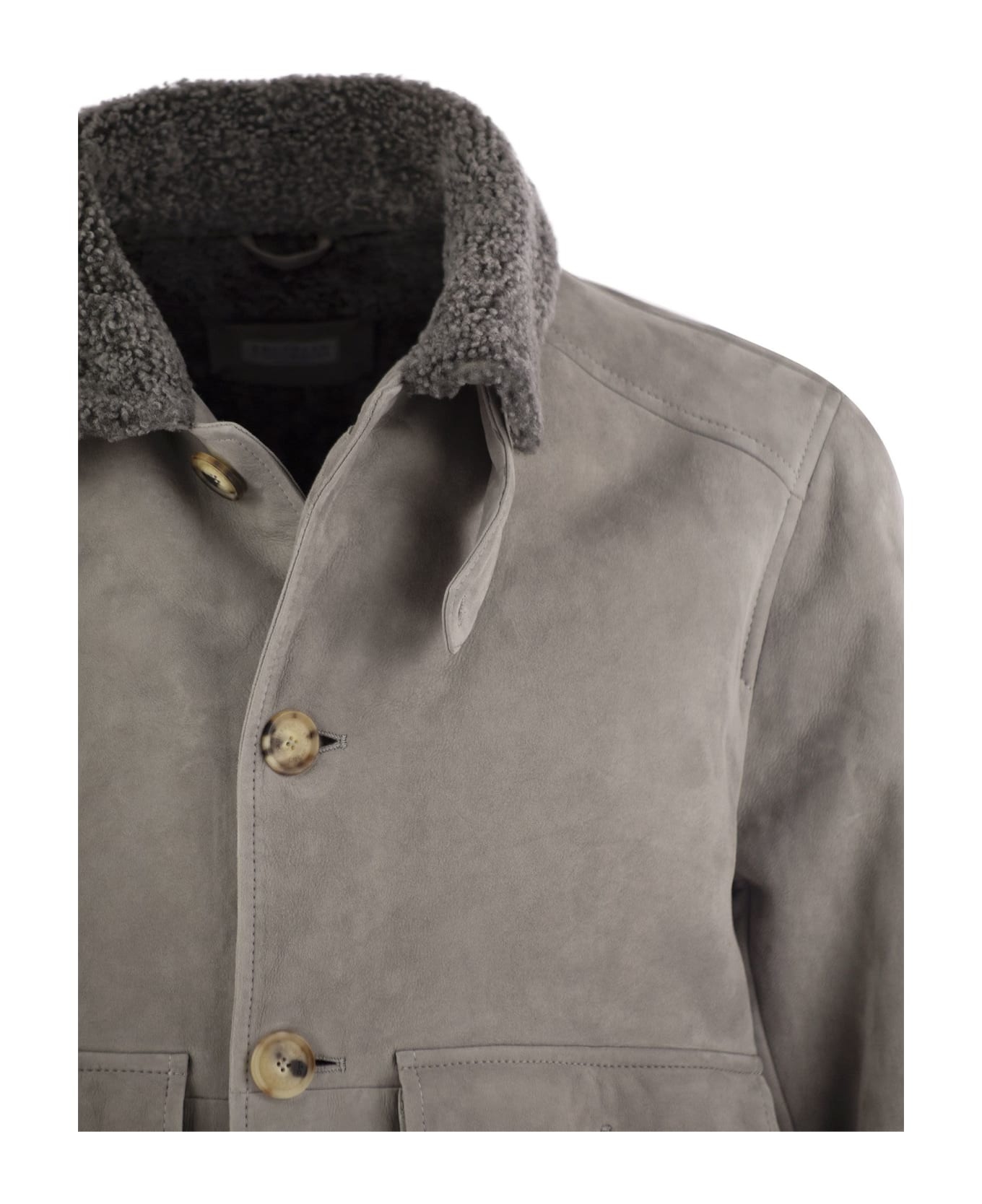 Sheepskin Bomber Jacket With Wool Details - 4