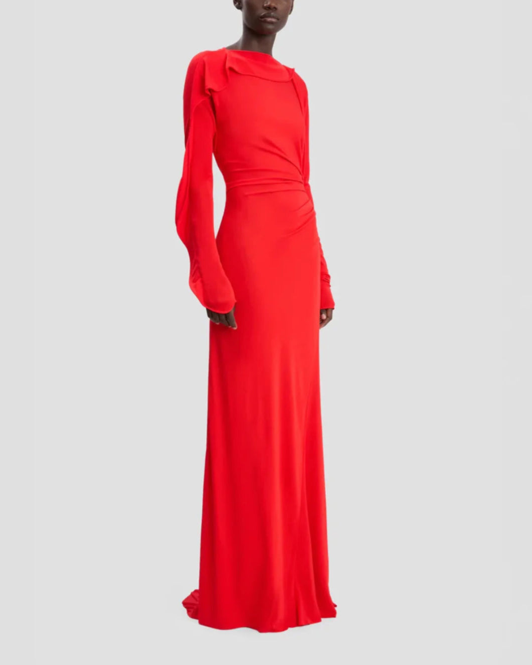 DRAPED JERSEY GOWN IN CAYENNE - 3