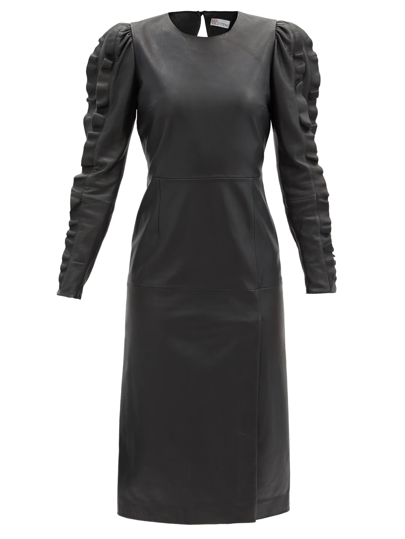 Ruffled-sleeve leather dress - 1