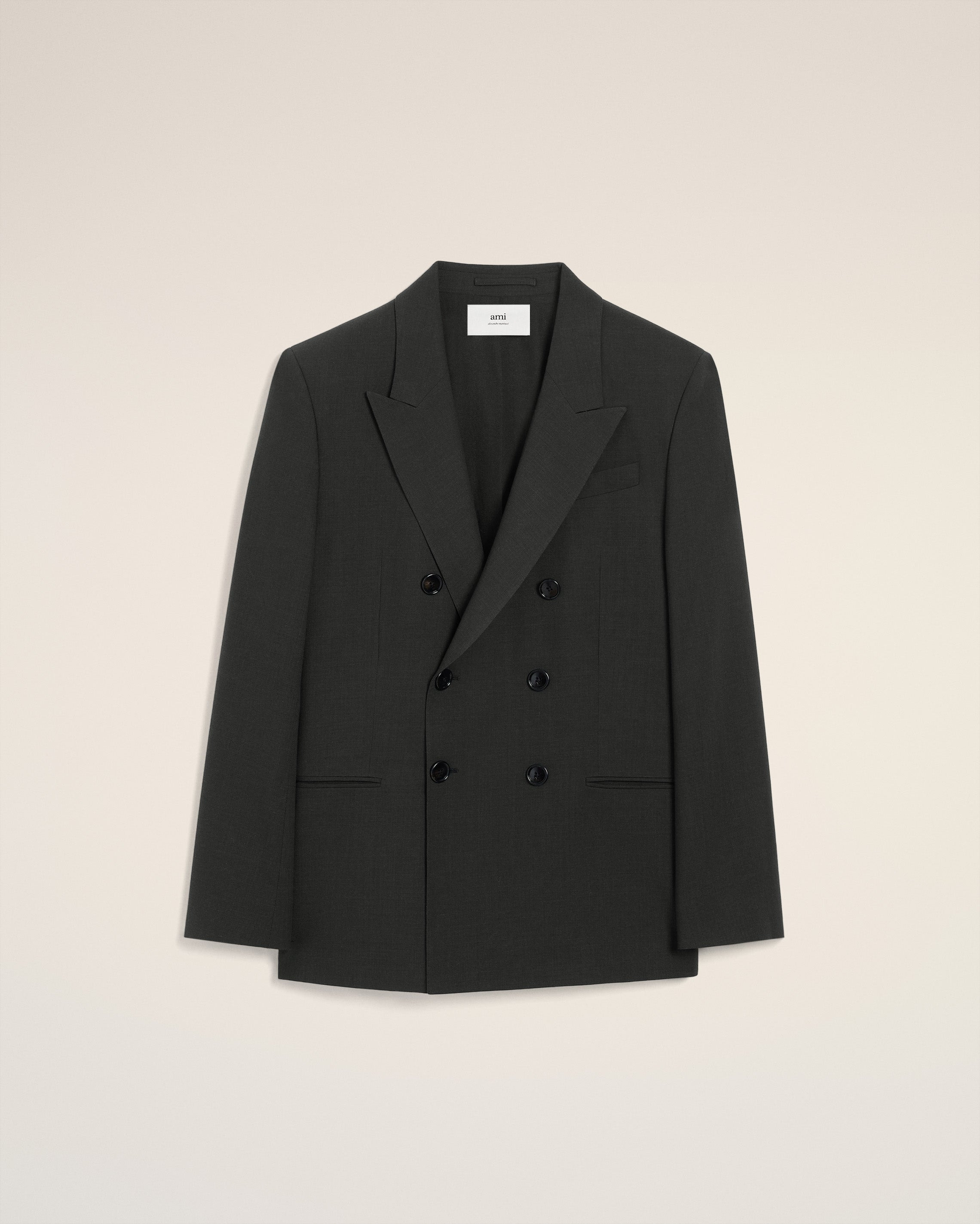 BLACK WOOL DOUBLE BREASTED JACKET - 1