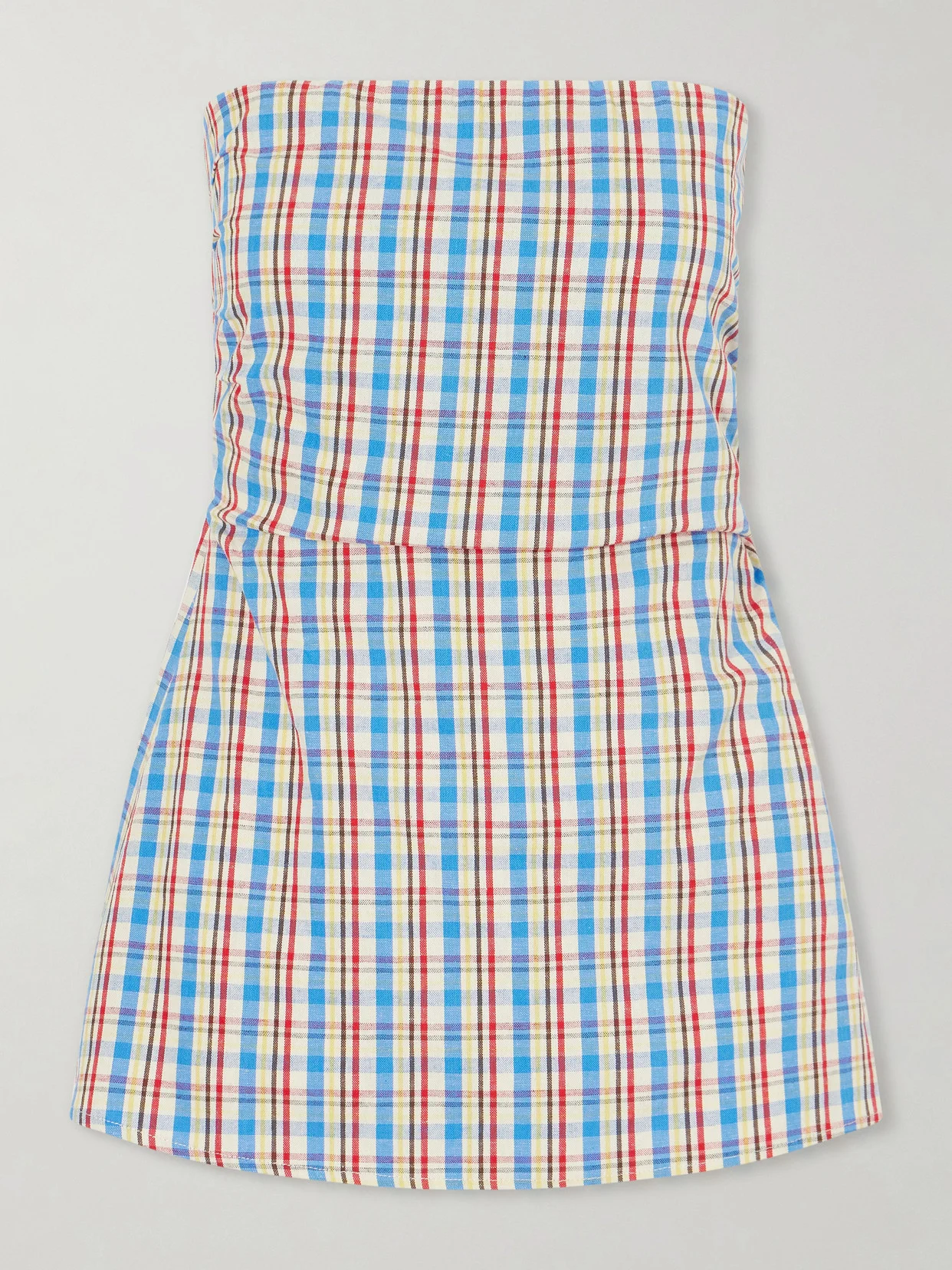 Isole Strapless Checked Cotton And Linen-blend Top - 1