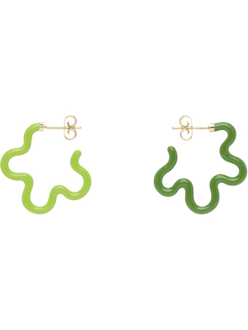 Green & Gold 2 Tone Flower Earrings 1