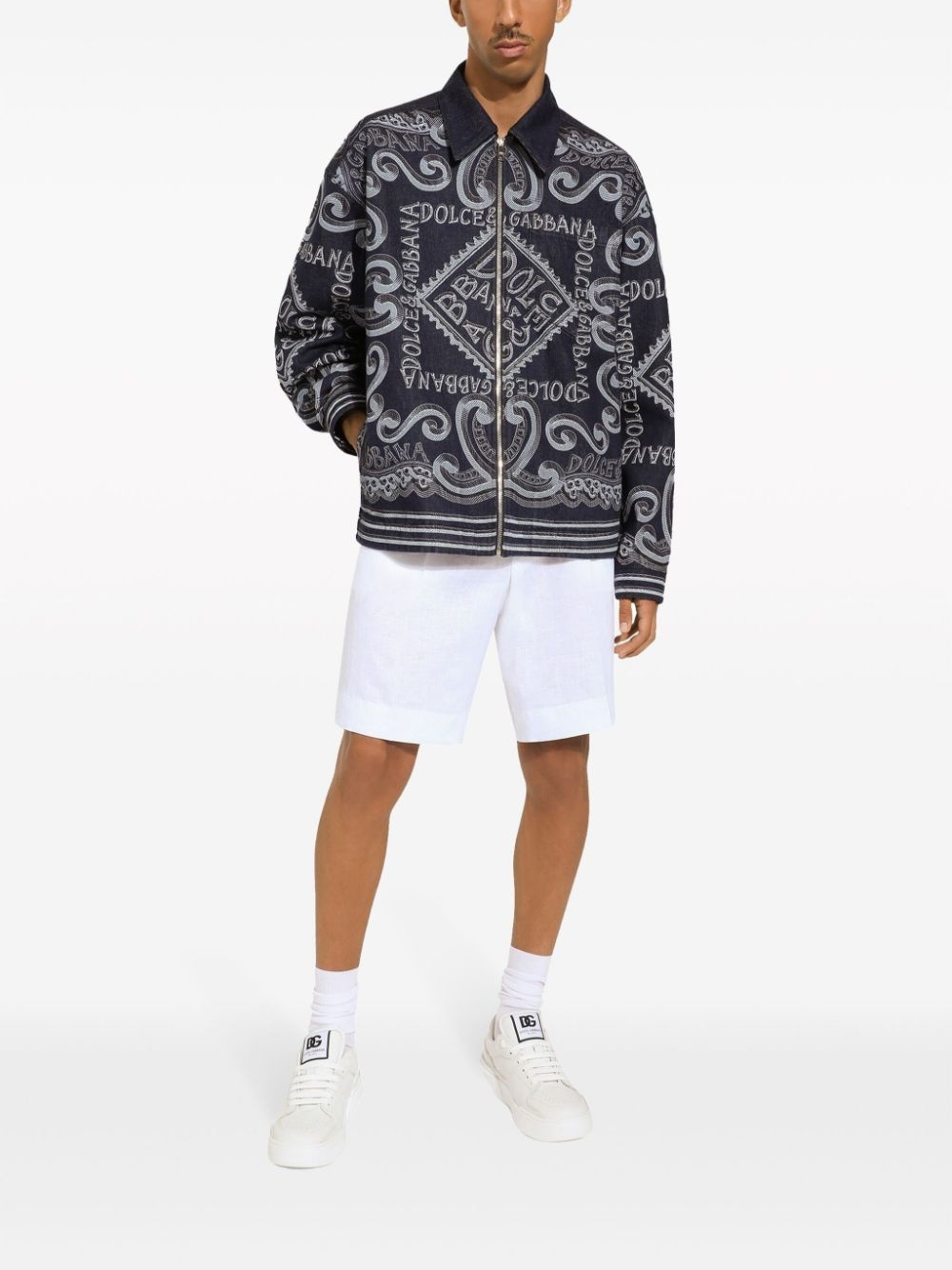 logo-print cotton shirt jacket - 3