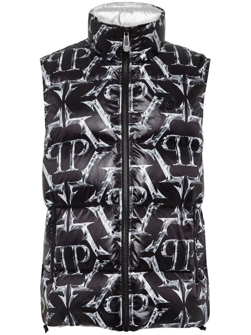 logo-print drawstring padded gilet 1