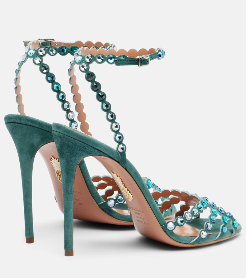 AQUAZZURA Tequila 105 embellished suede sandals outlook