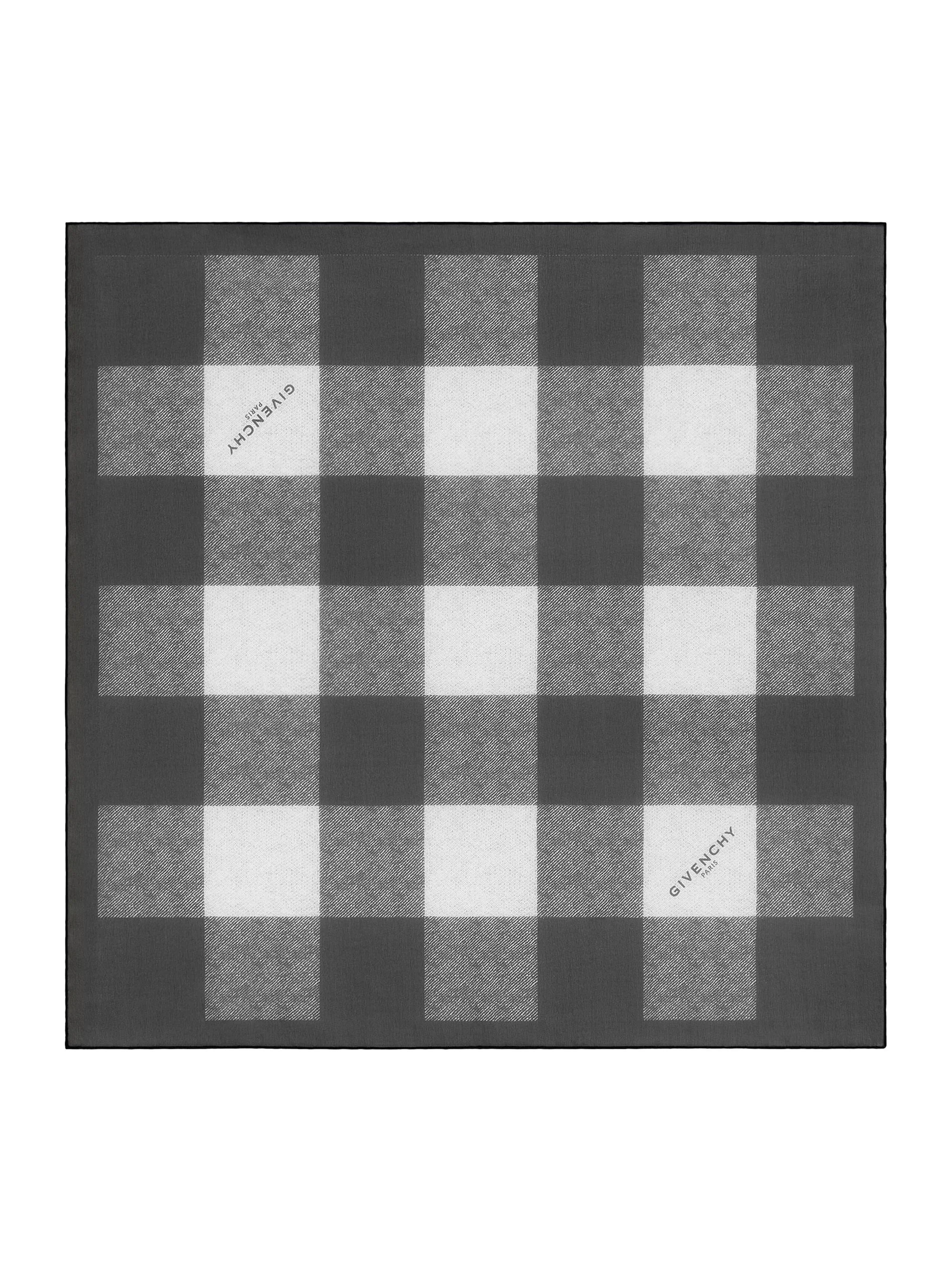 Men's Checked Square Scarf in Silk Georgette - Black Ivory - 1