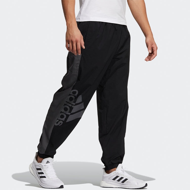 adidas Logo Alphabet Printing Colorblock Bundle Feet Sports Pants Black GN0784 - 4