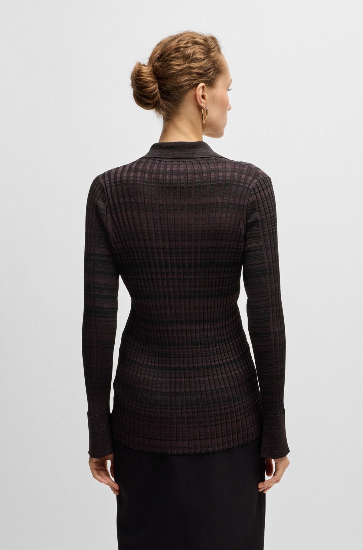 V-NECK CARDIGAN IN RIBBED STRETCH FABRIC WITH COLLAR - 4