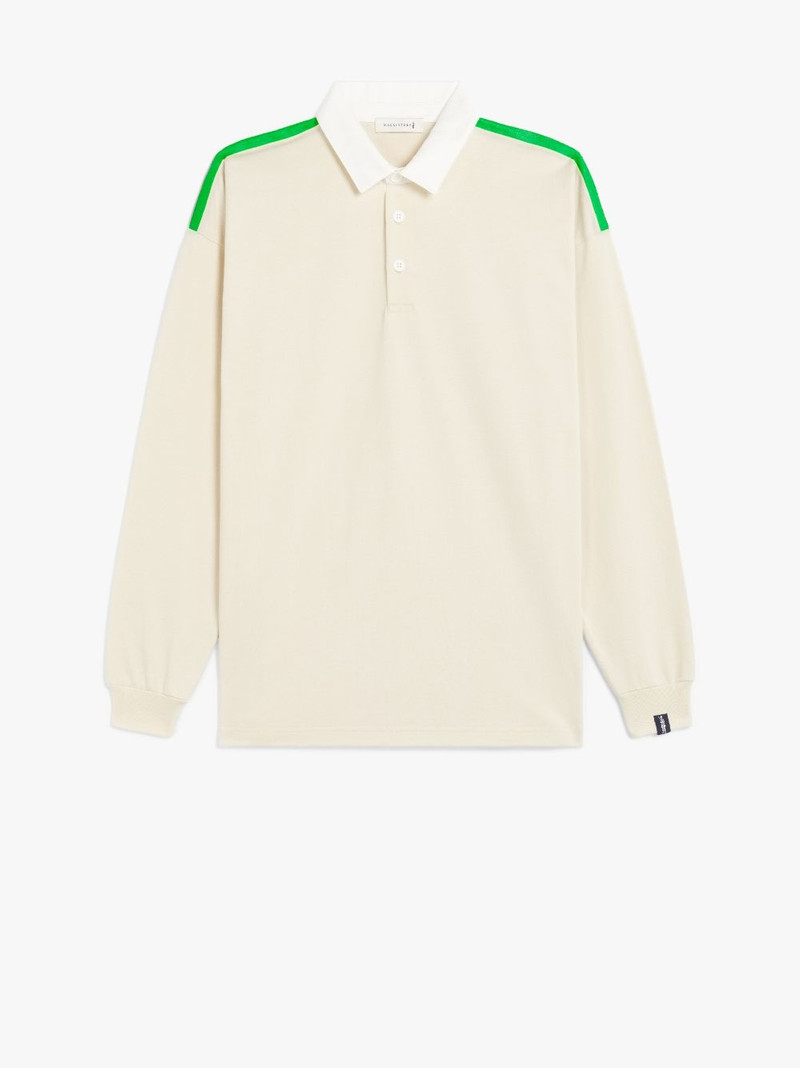 BONE WHITE X GREEN COTTON RUGBY SHIRT | GJM-201 1
