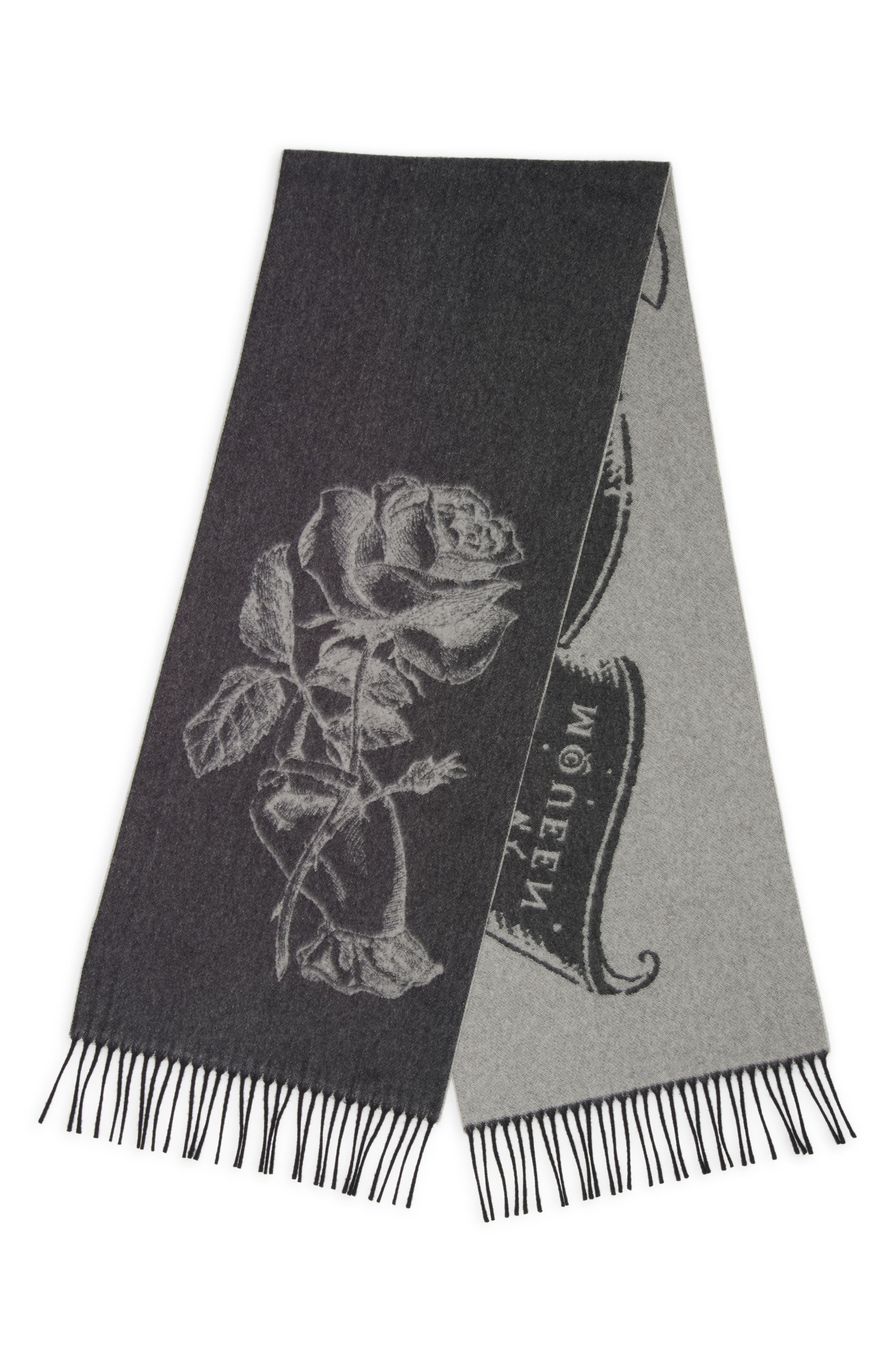 McQueen Tattoo Jacquard Wool & Cashmere Fringe Scarf in Black at Nordstrom - 5