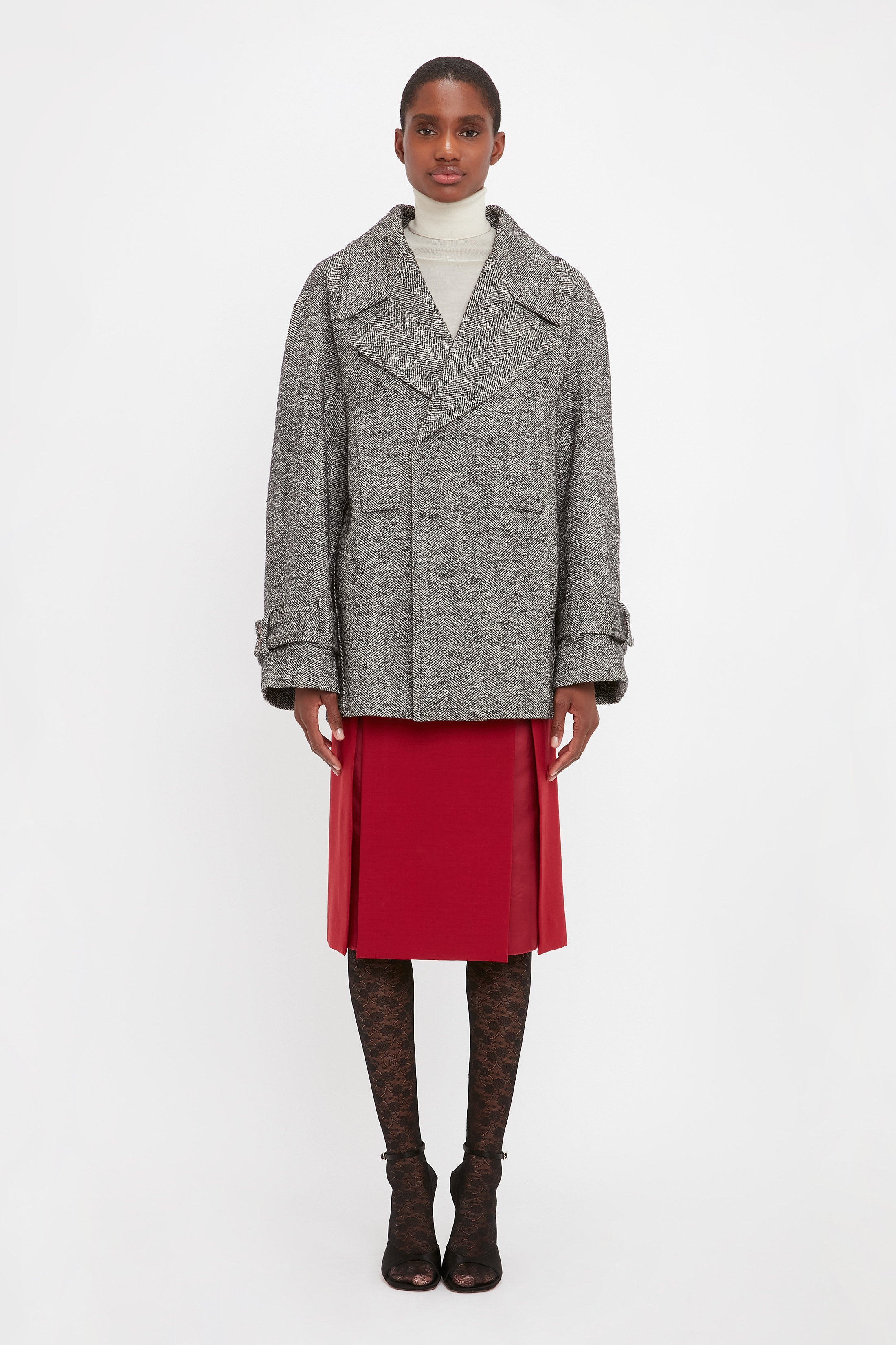 Oversized Pea Coat In Monochrome - 2