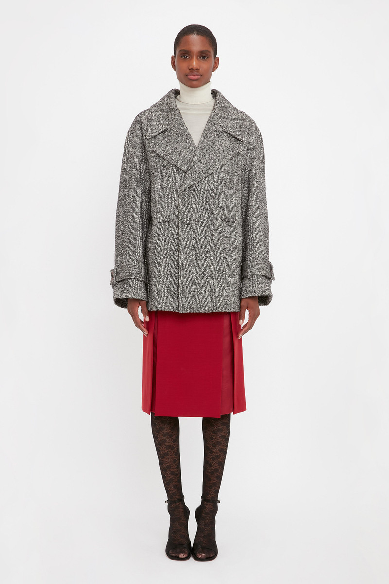 Victoria Beckham Oversized Pea Coat In Monochrome outlook
