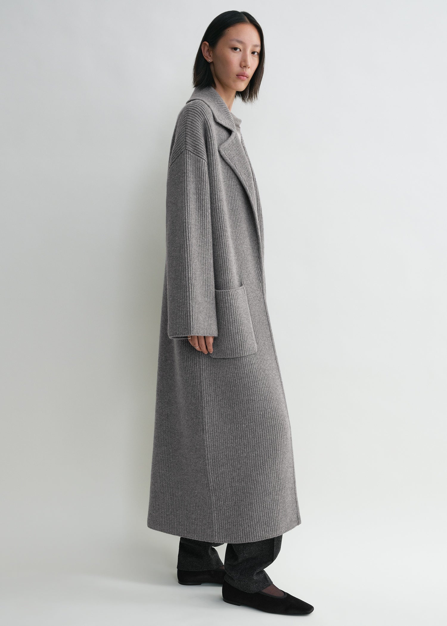 Rib-knit cardi coat grey melange - 3