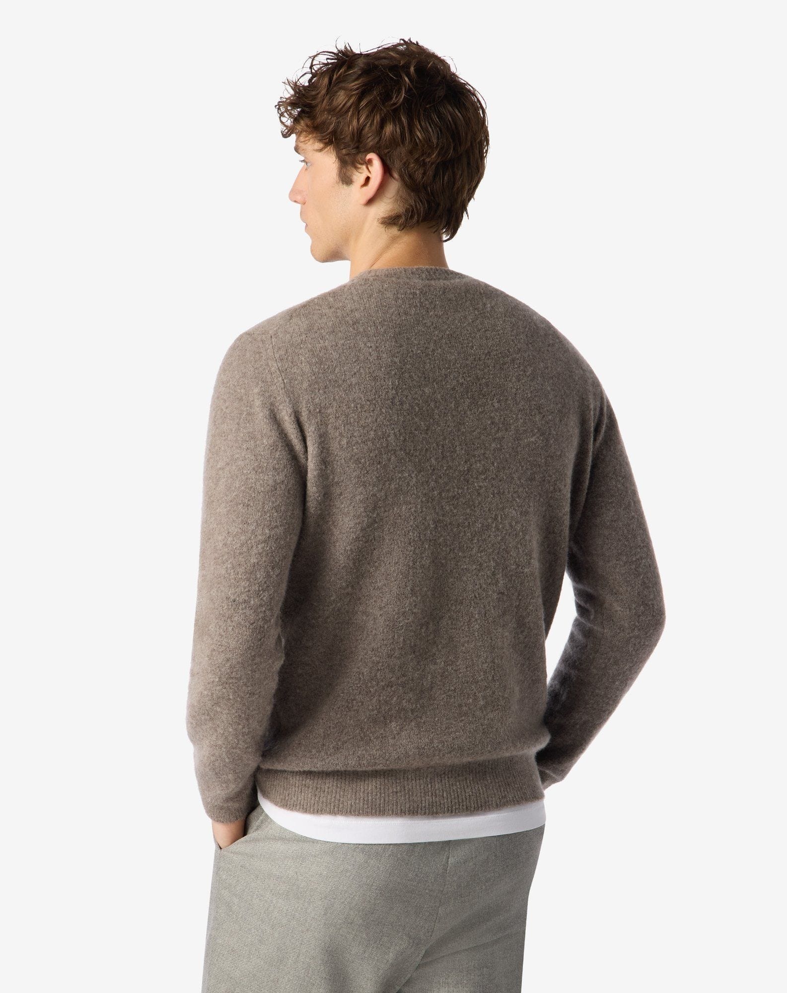 Melange taupe crew neck made from superfine merino wool - 3