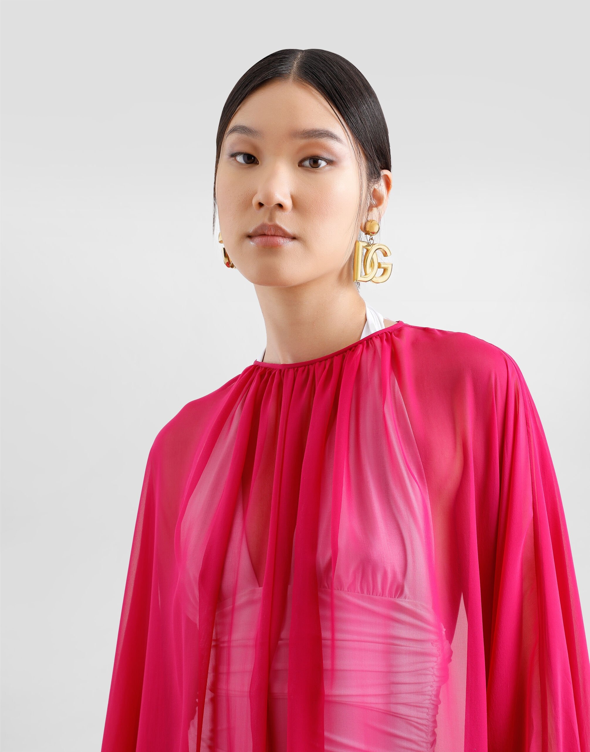 Long silk chiffon caftan with drawstring - 4