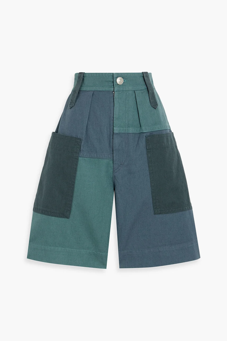 Kalerna patchwork cotton and linen-blend shorts - 1