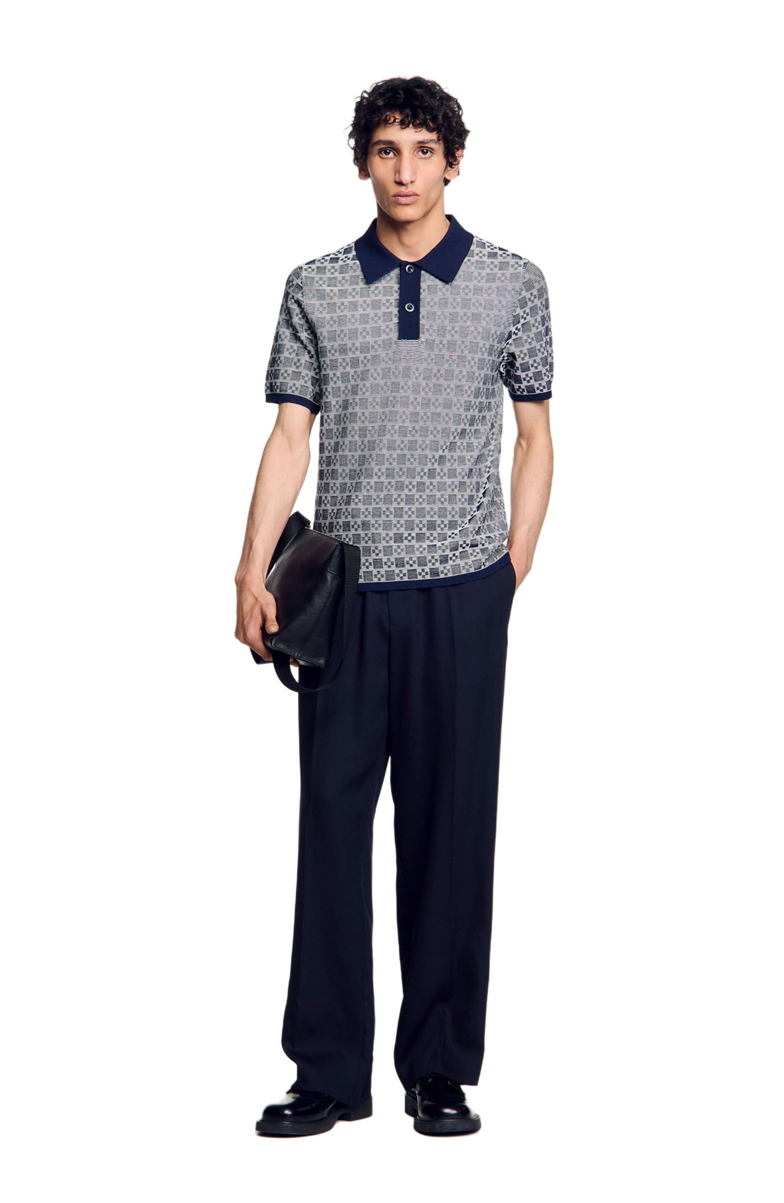 SANDRO Square Cross polo shirt in Navy Blue at Nordstrom - 6