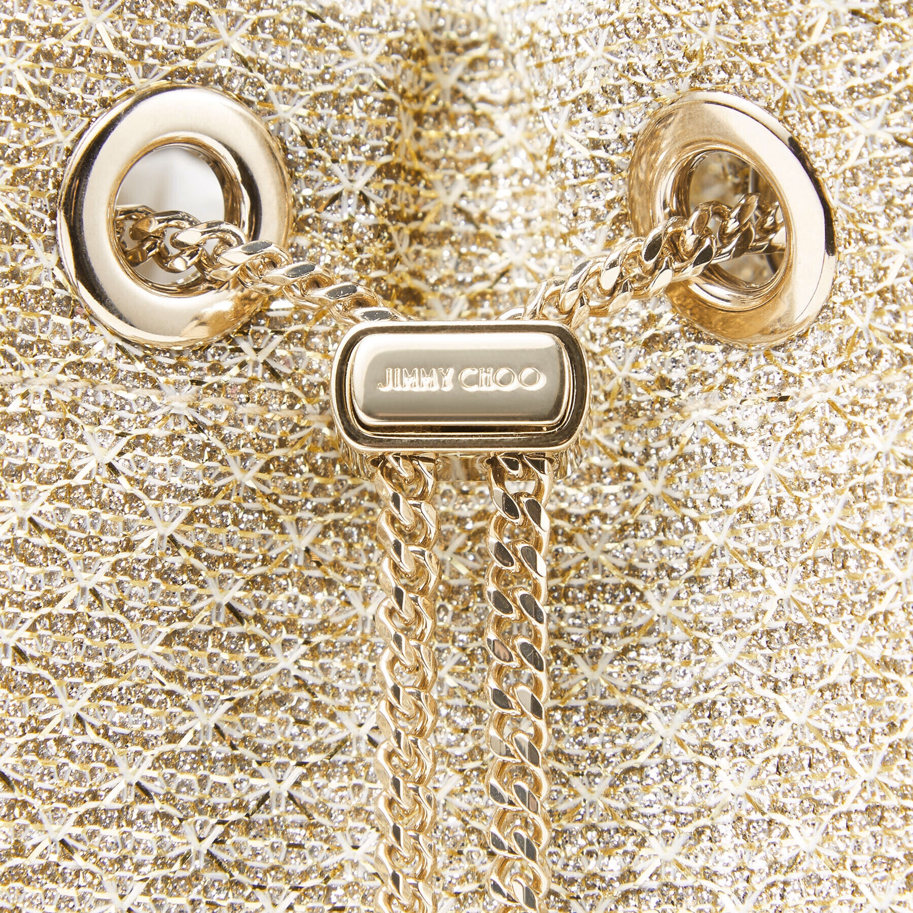 Bon Bon
Champagne Woven Sparkle Lurex Bag with Metal Bracelet Top Handle - 3