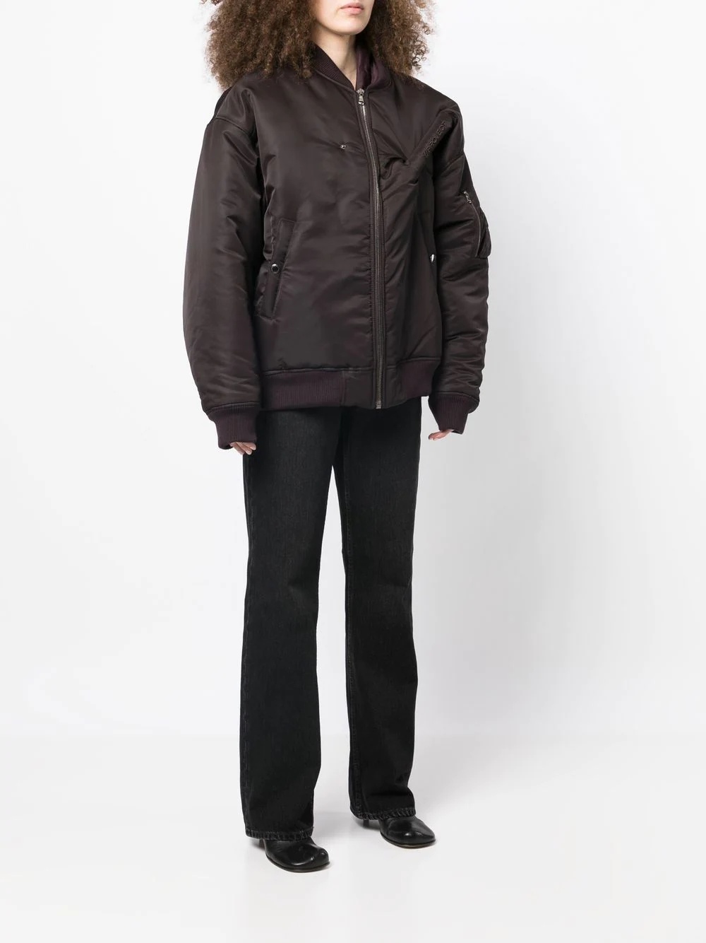 embroidered-logo pinched bomber jacket - 3