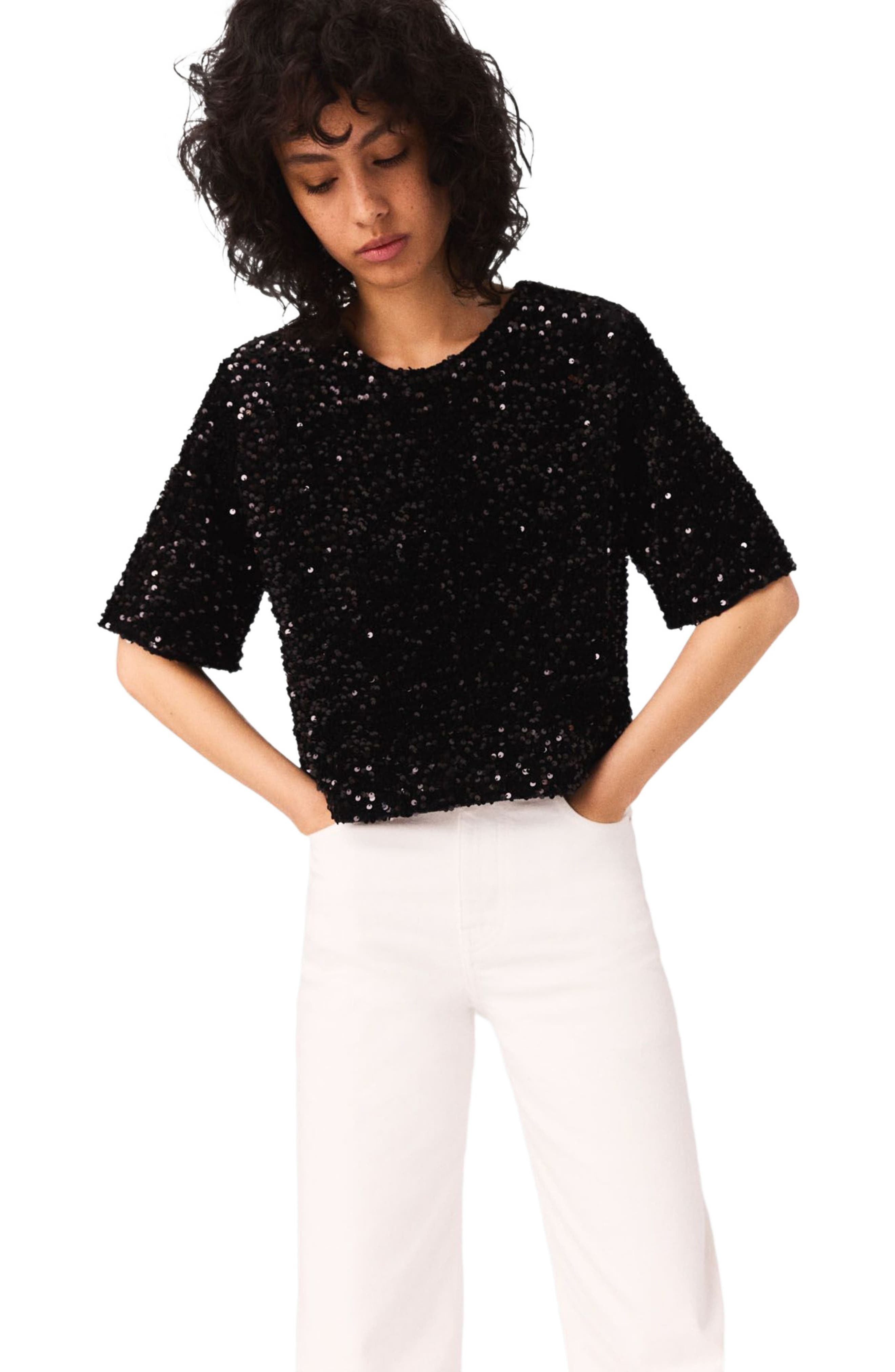 maje Sequinned velvet top in Black at Nordstrom - 4