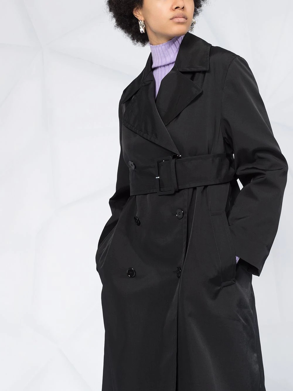 double-breasted belted trench coat - 5