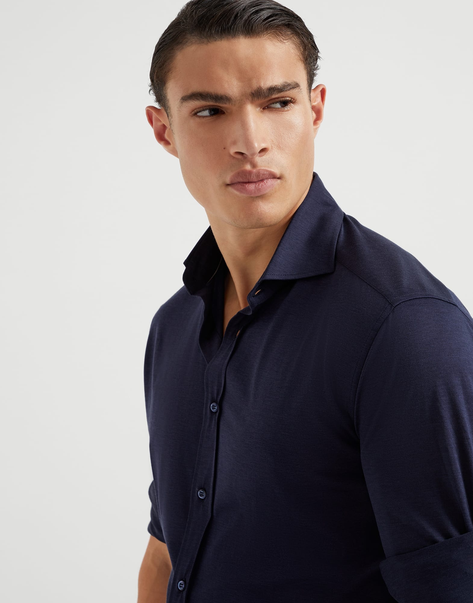 Silk and cotton jersey shirt with spread collar - 3