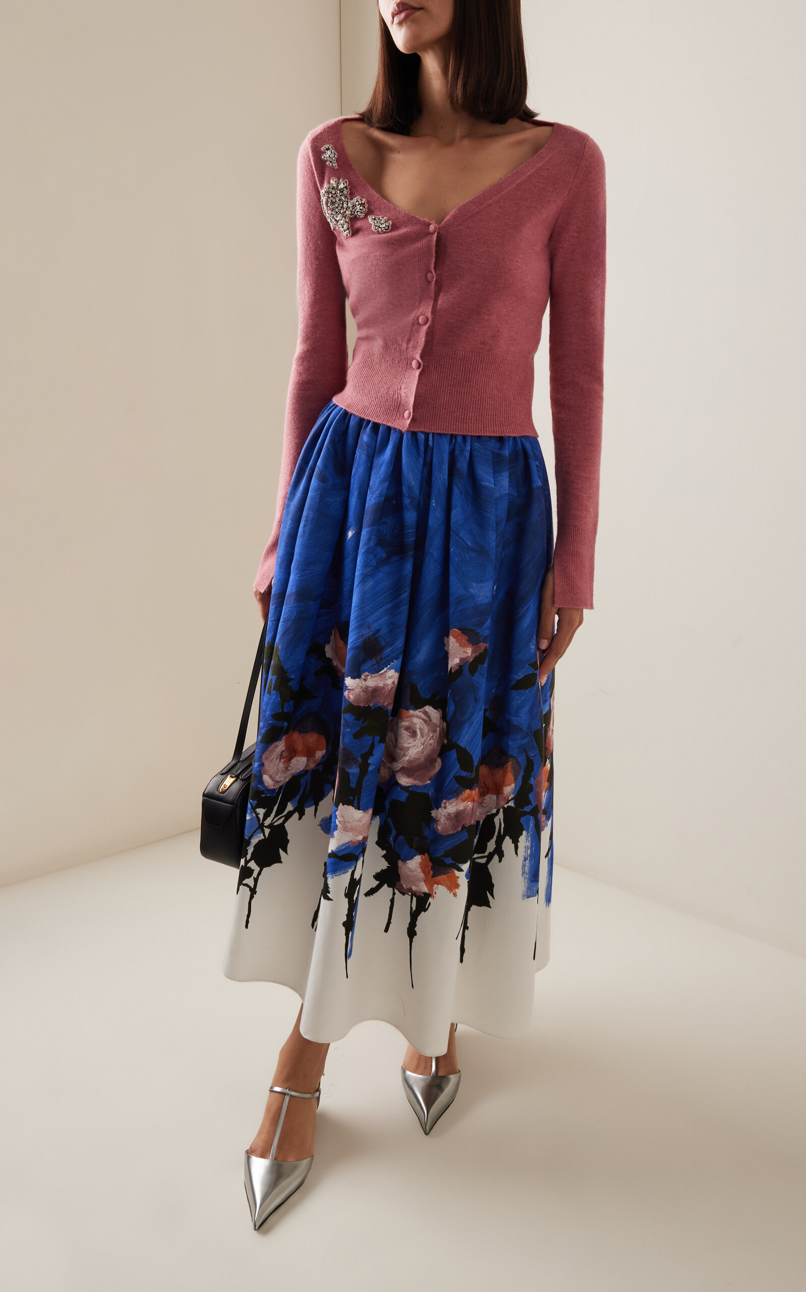 Cropped Embroidered Knit Cardigan pink - 3