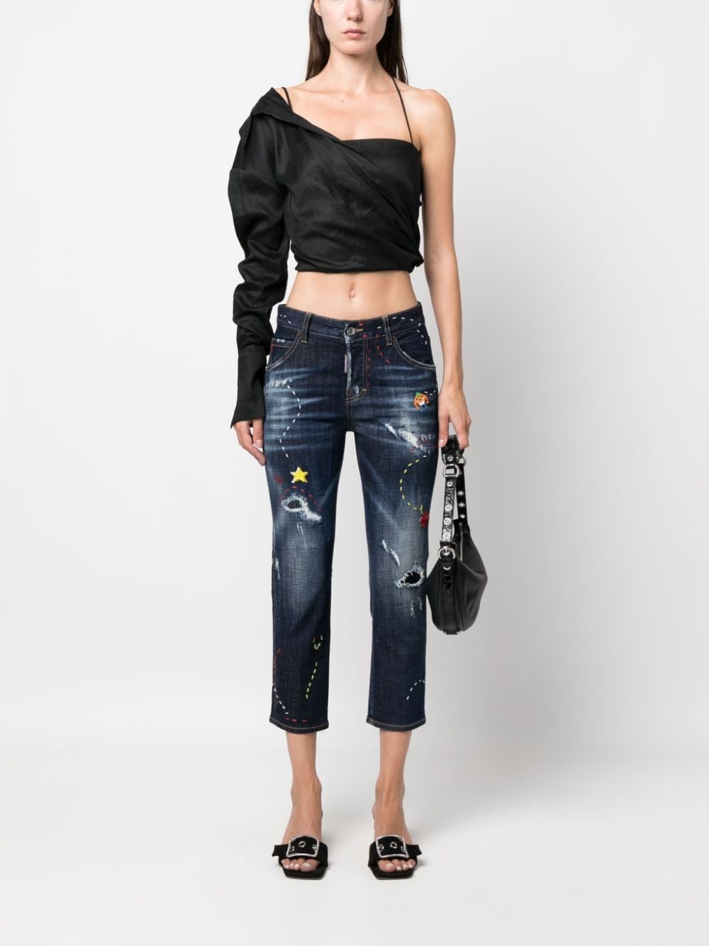 embroidered-design cropped jeans - 2