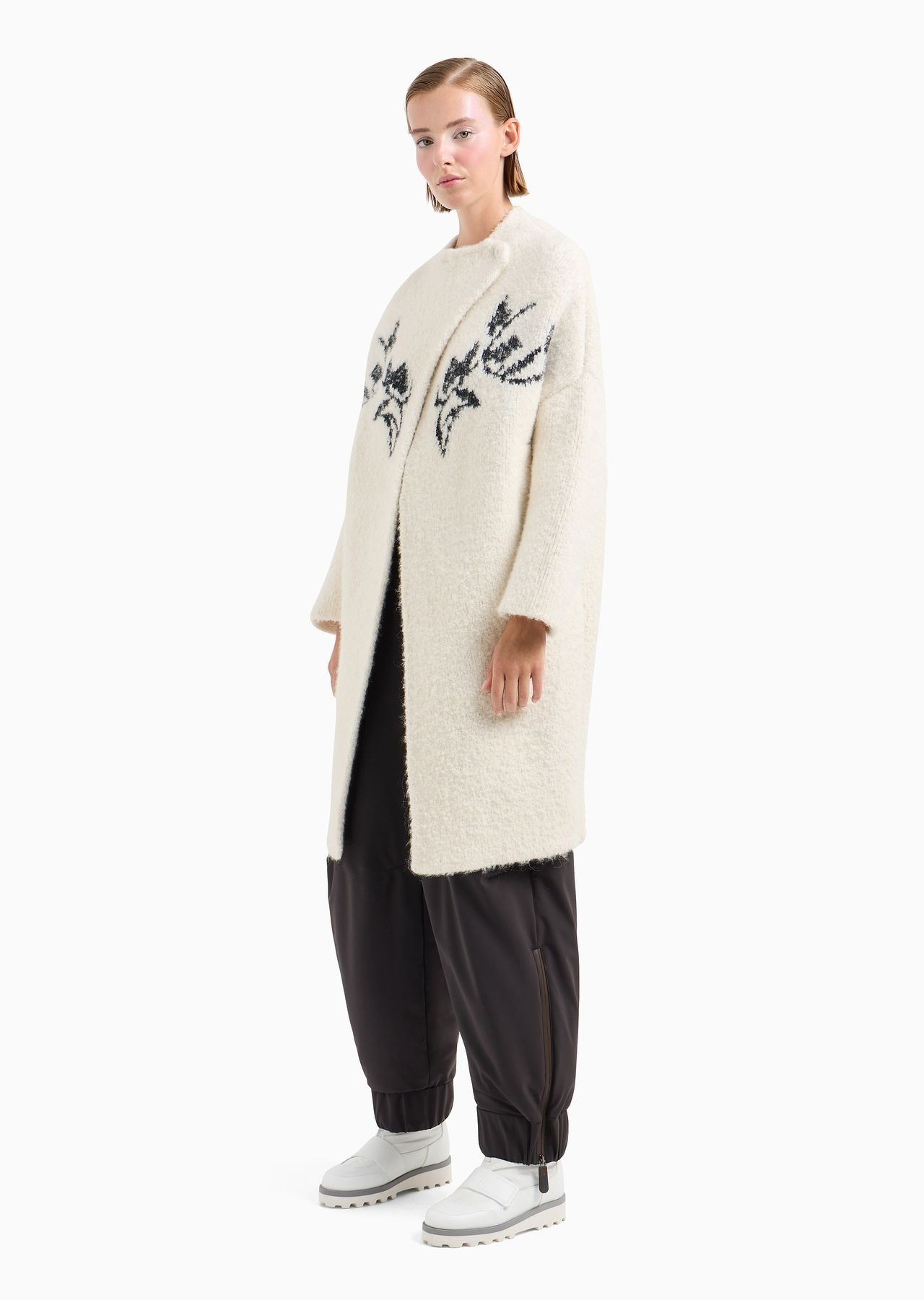 Alpaca, wool and silk coat with floral inlay - 2
