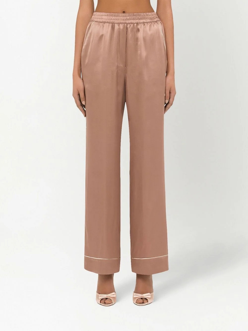 high-waisted silk straight leg trousers - 3