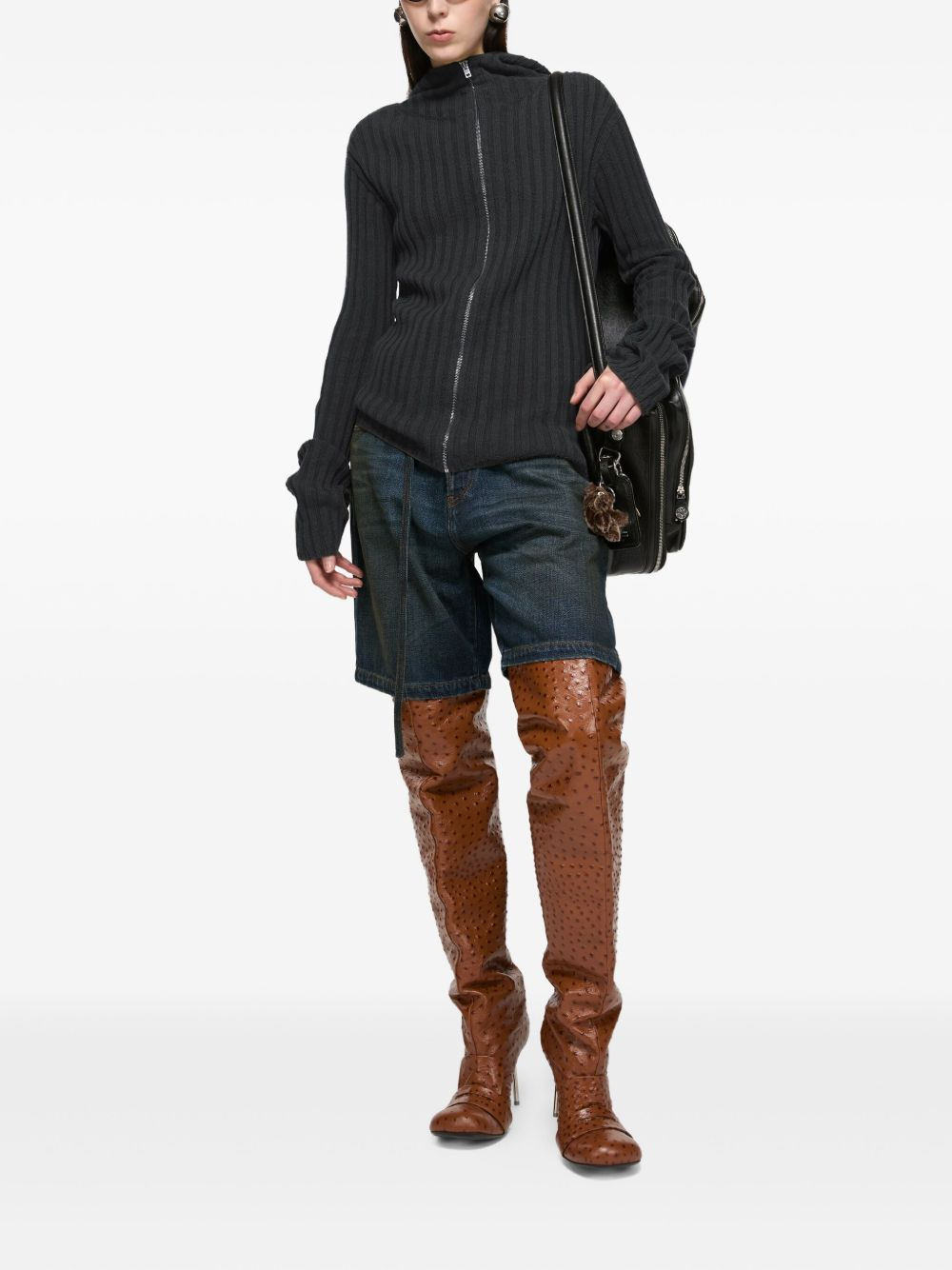 ribbed zip-up hooded cardigan - 2