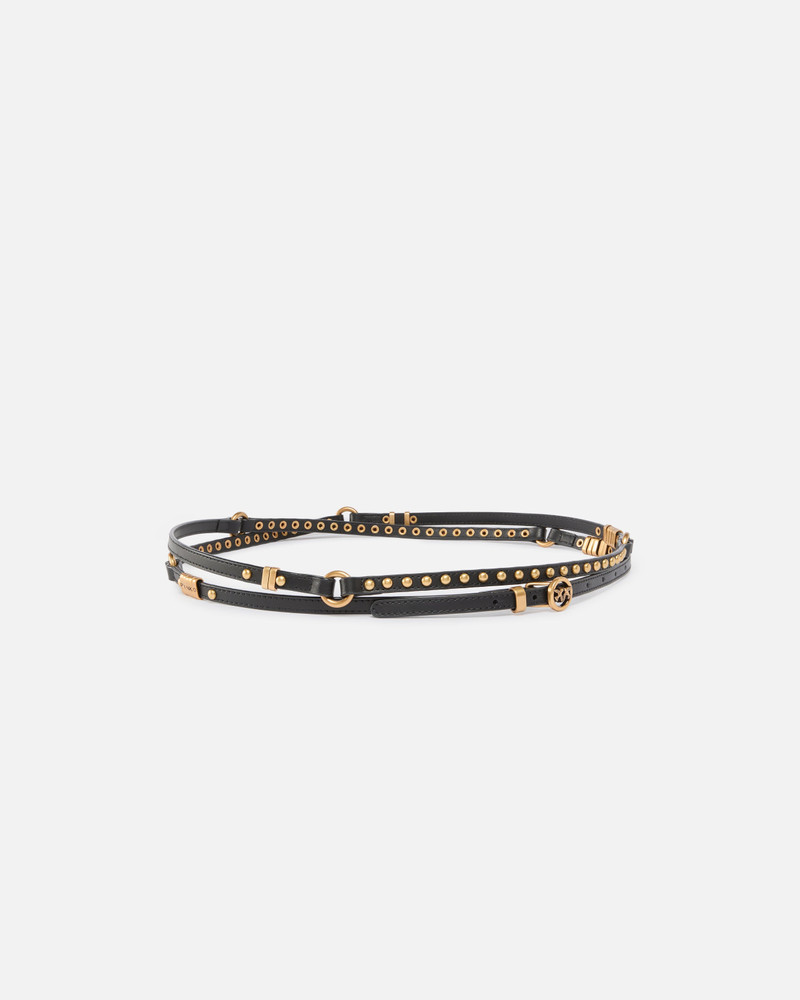 PINKO DOUBLE-WRAP LEATHER BELT WITH STUDS AND BRANDED RINGS, 1 CM outlook
