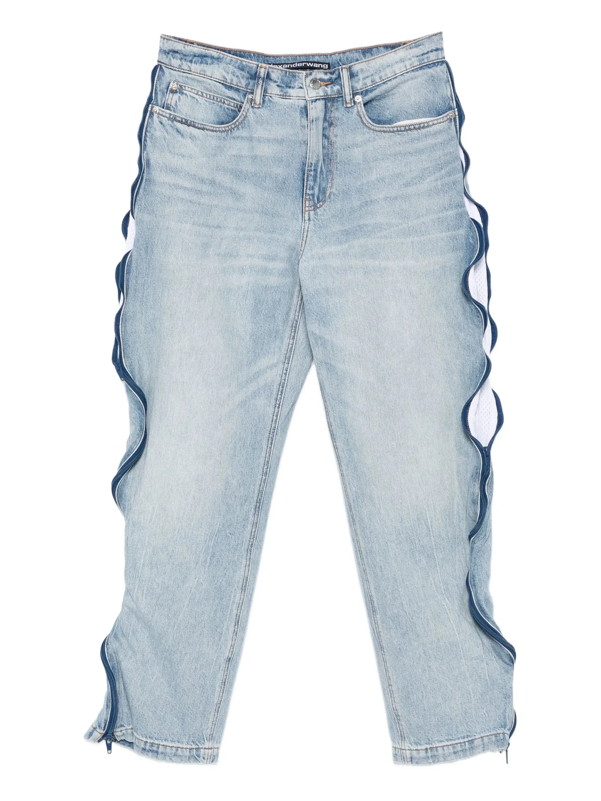 zip-detail mesh-panel jeans - 1