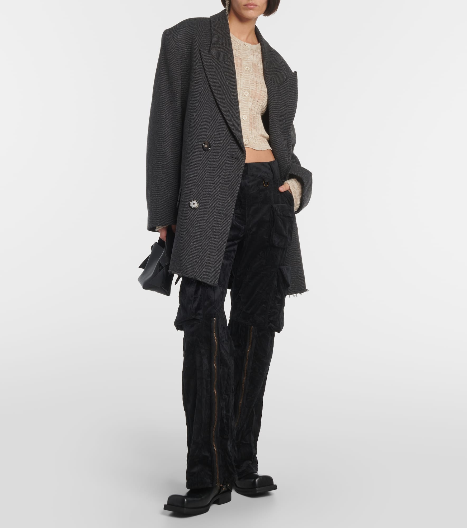 Mid-rise velvet cargo pants - 2