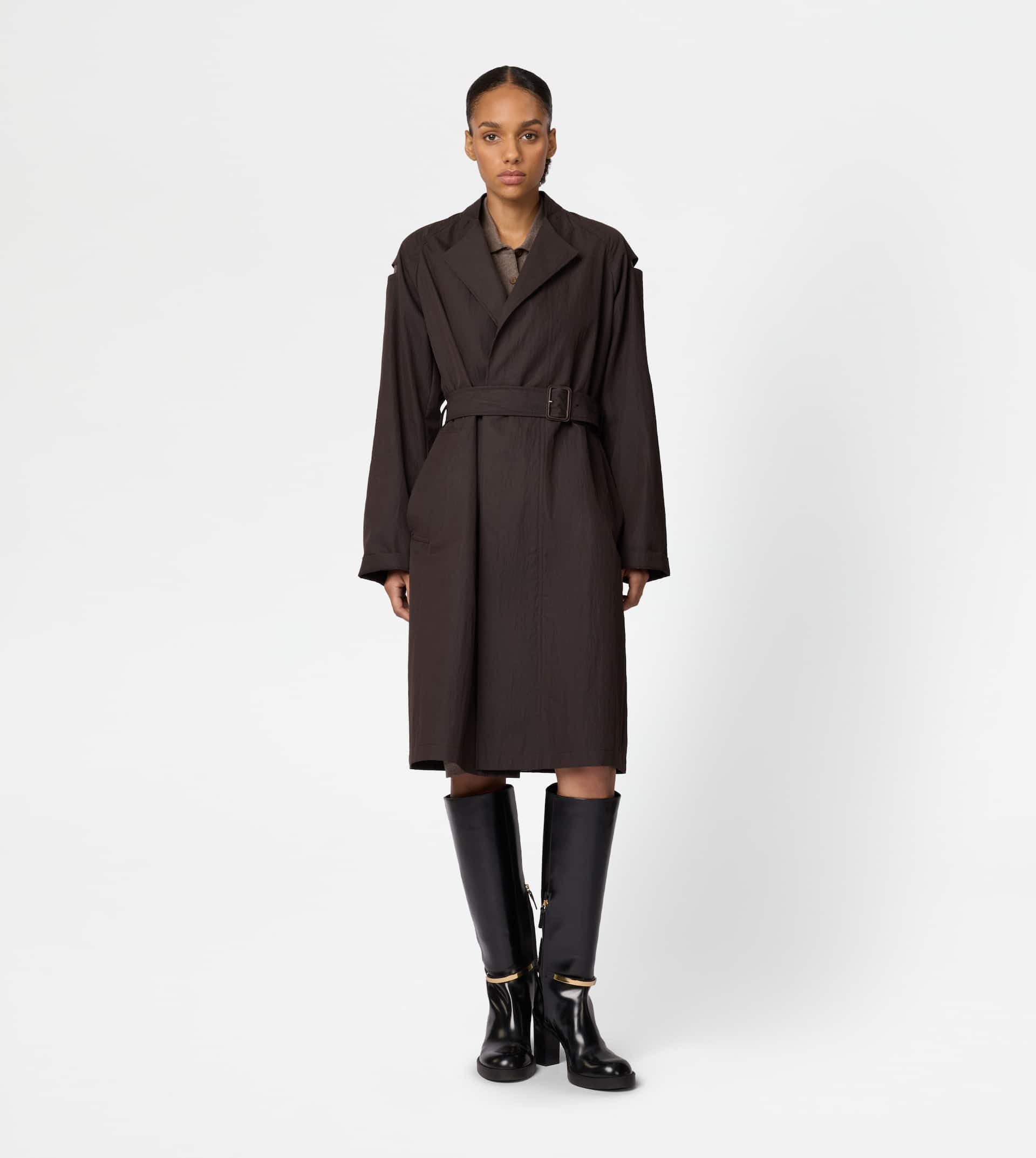 2-IN-1 TRENCH COAT IN TECHNICAL COTTON AND WOOL - BROWN - 10