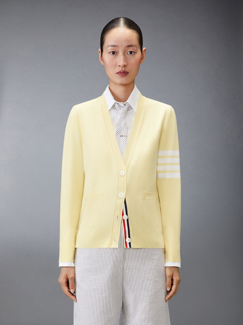 Thom Browne MERINO WOOL 4-BAR RELAXED FIT V-NECK CARDIGAN outlook