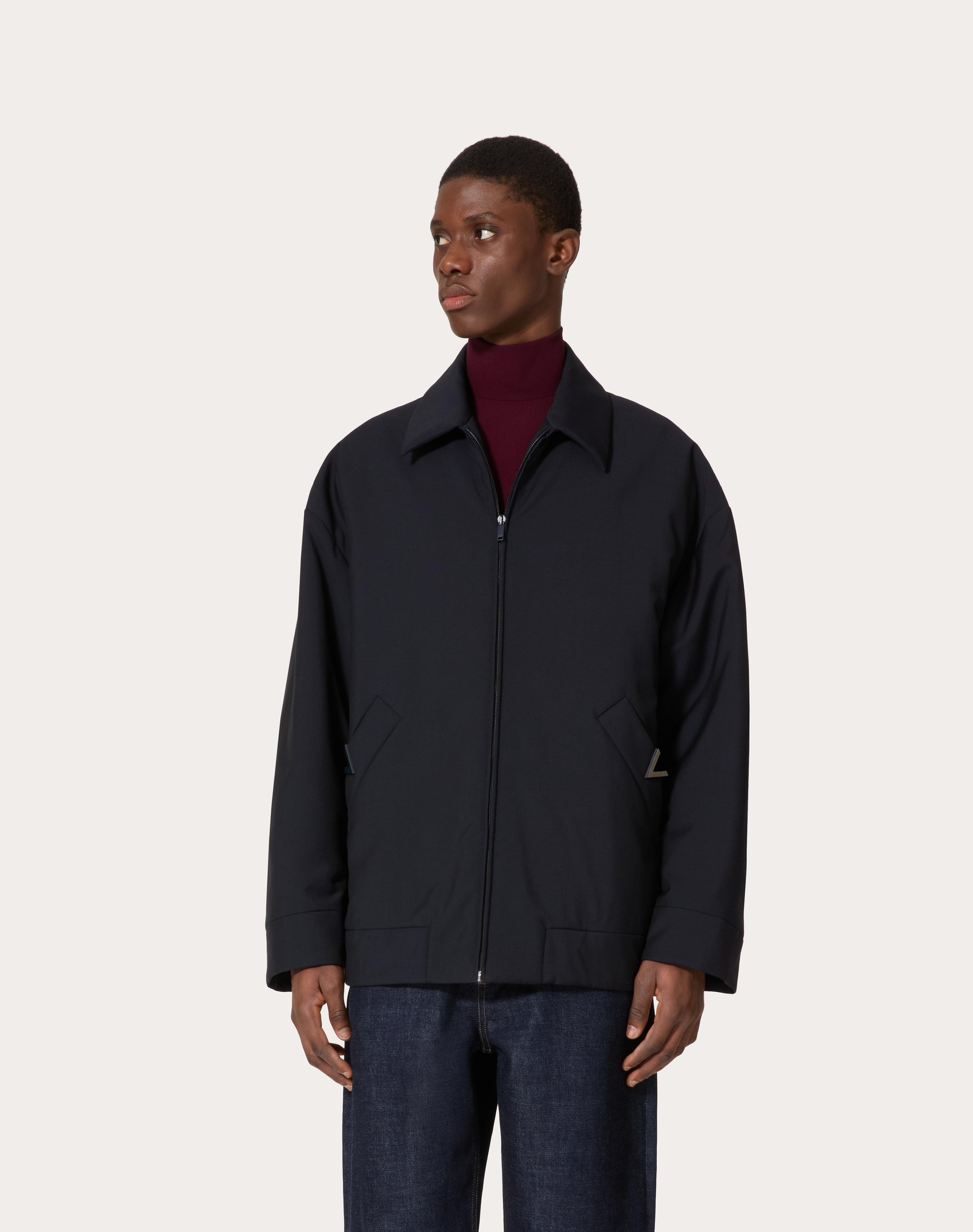 MOHAIR WOOL PEA COAT WITH V DETAIL - 3