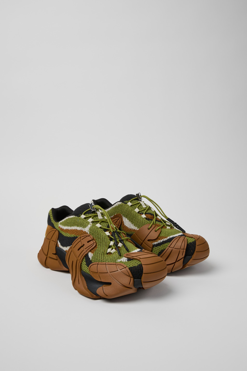 Brown-Green Textile Sneakers - 2