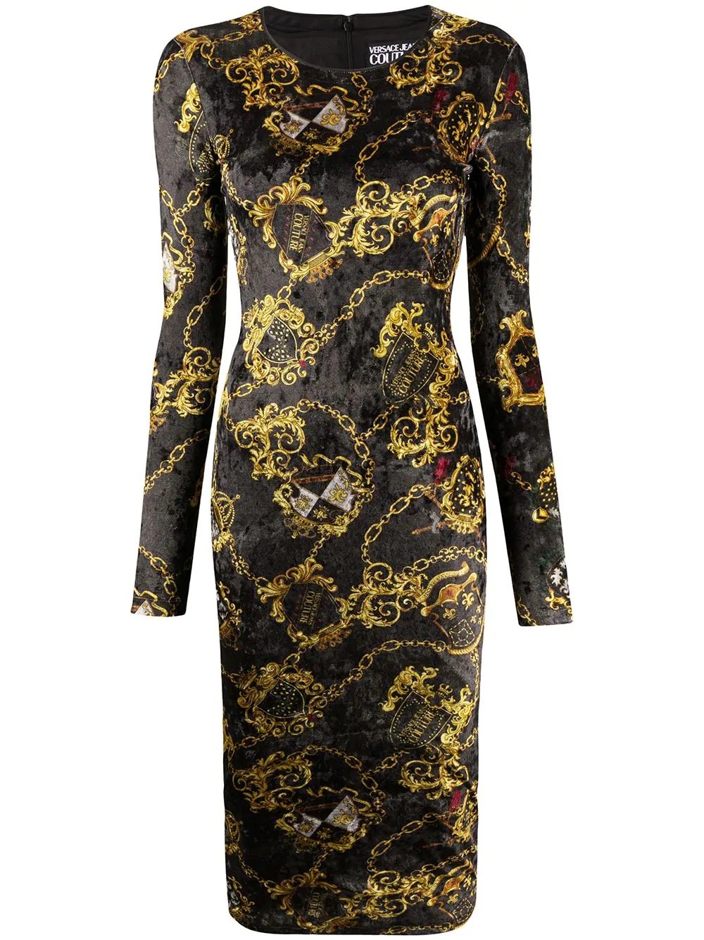 long-sleeved baroque print dress - 1